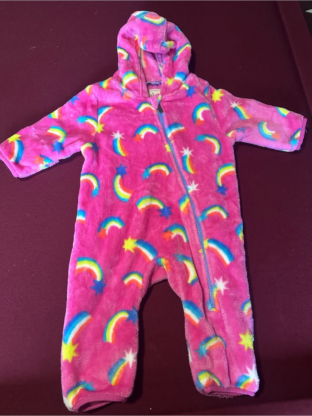 HATLEY Pink Rainbow Hooded Outdoor Fleece Bunting Suit Jumpsuit Onesie 12-18 M
